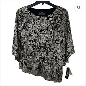 Alex Evenings Top XL Silver Tiered Blouse Burnout Mesh